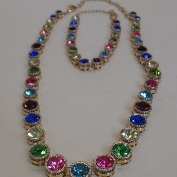 OPC CN RAINBOW Goldtone Chain Necklace & Bracelet & COLORFUL Premium Crystals - Picture 4 of 11
